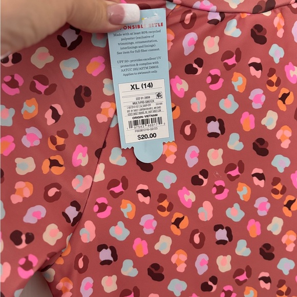 Girls XL SZ14 Leopard spots one-piece rash guard W UPF 50+ - Picture 5 of 5